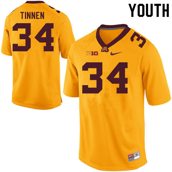Youth #34 Jack Tinnen Minnesota Golden Gophers College Football Jerseys Sale-Gold